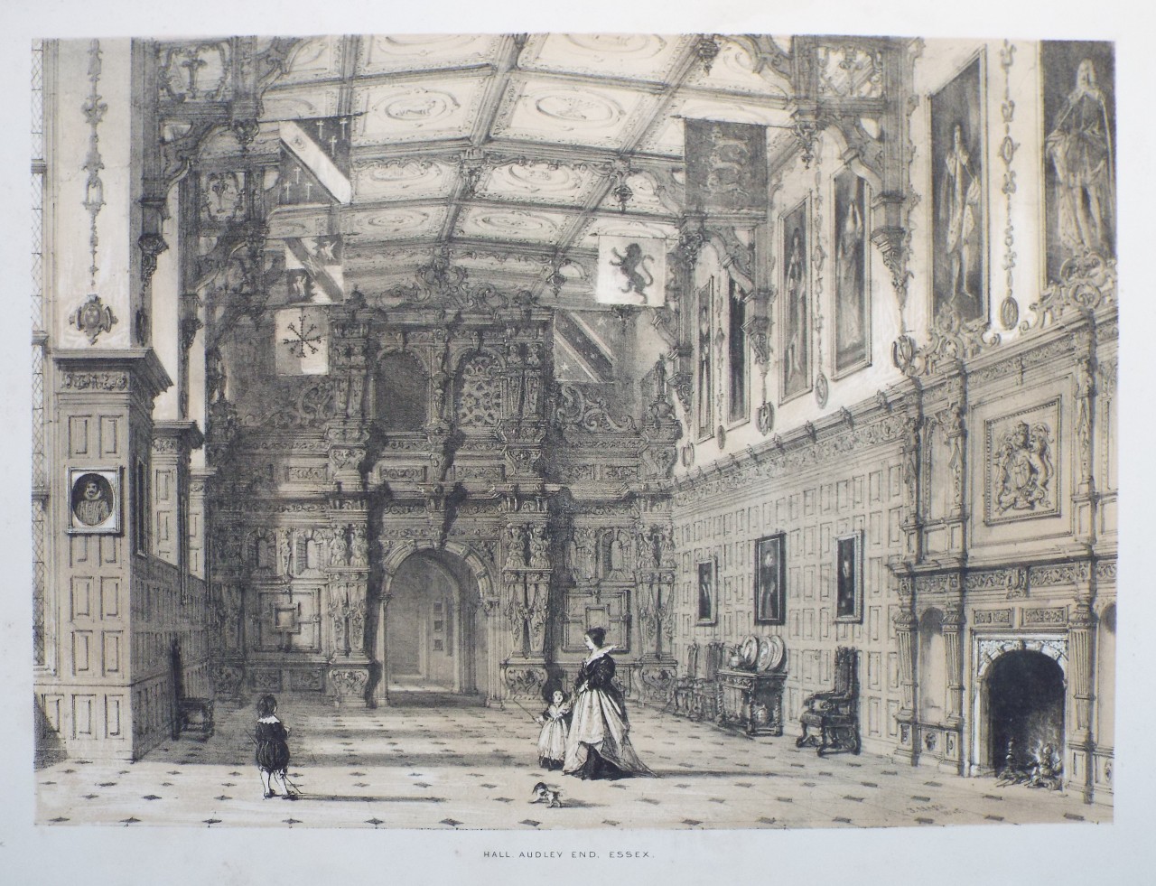 Lithograph - Hall, Audley End, Essex. - Nash