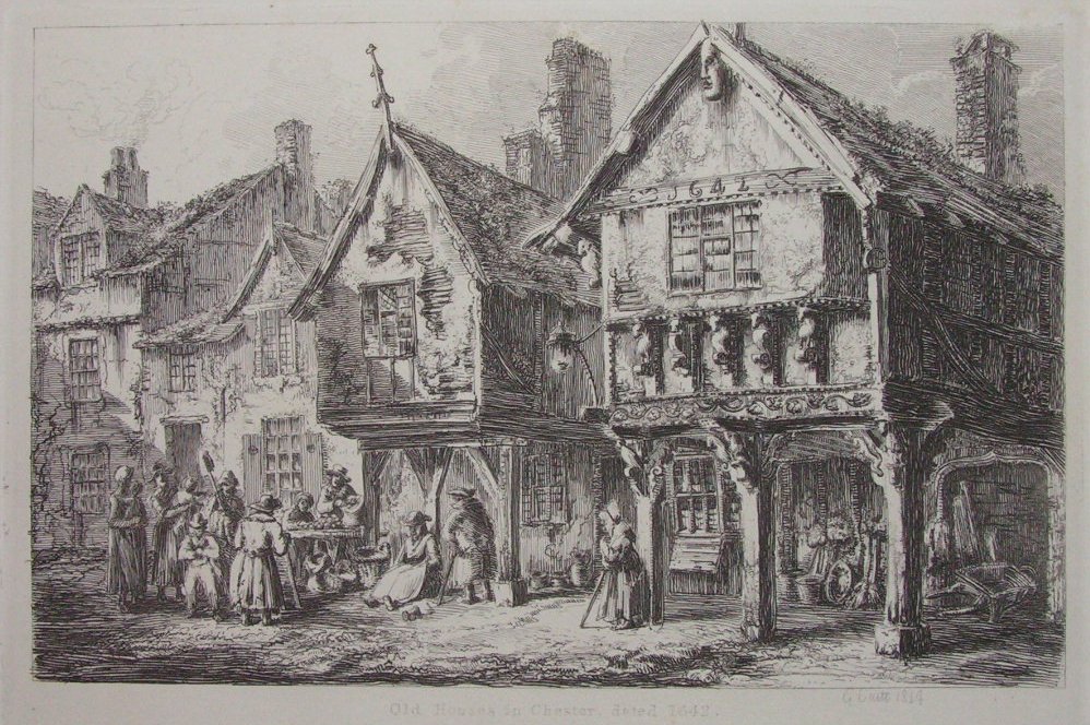 Etching - Old Houses in Chester dated 1642. - Cuitt