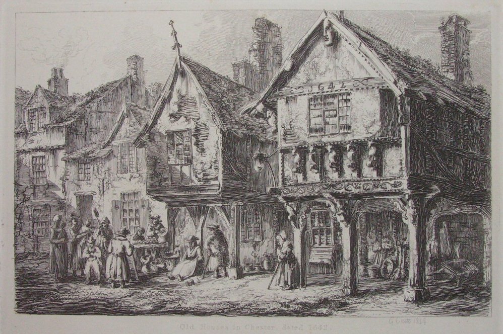 Etching - Old Houses in Chester dated 1642. - Cuitt