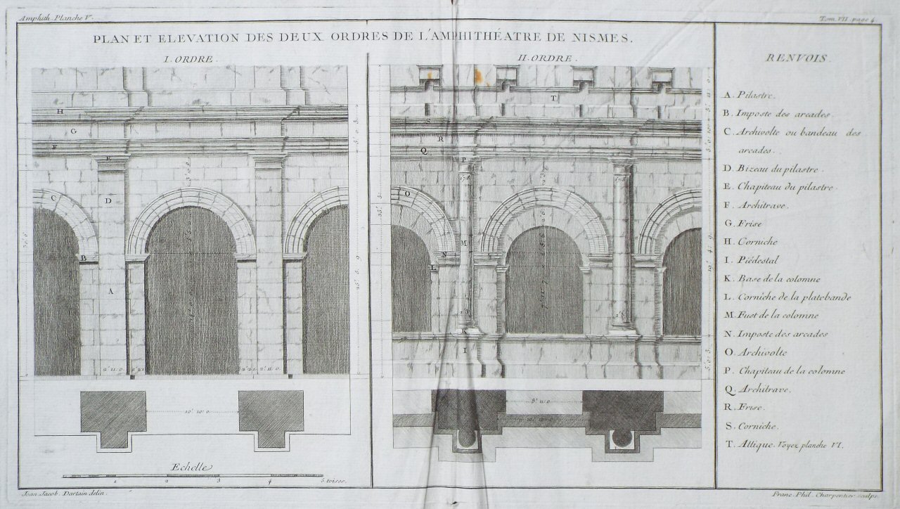 Print - Plan et Elevation des deux Ordres de l'Ampitheatre de Nimes. - Charpentier