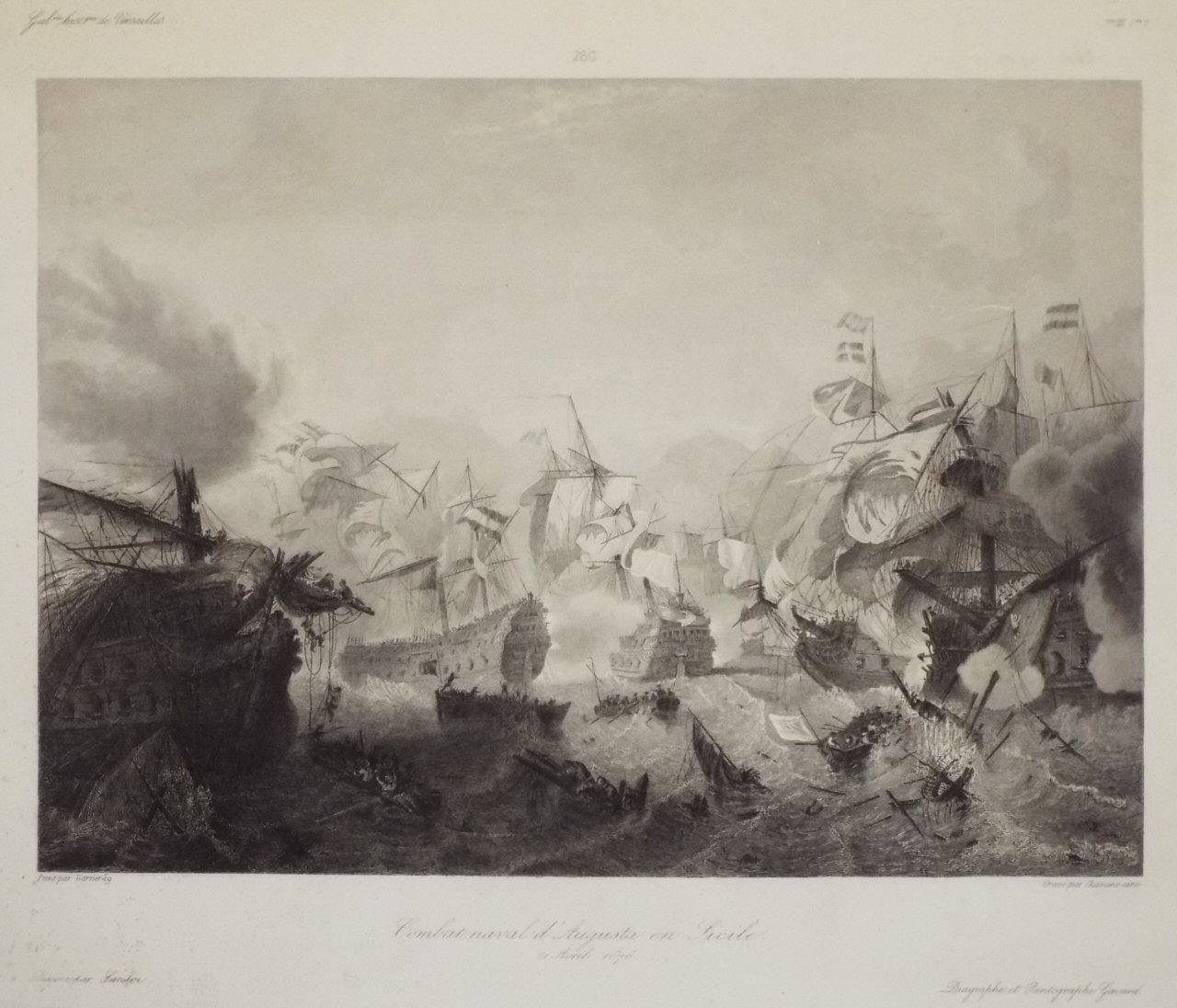 Print - Combat Naval d'Augusta en Sicile. 21 April 1676 - Chavane