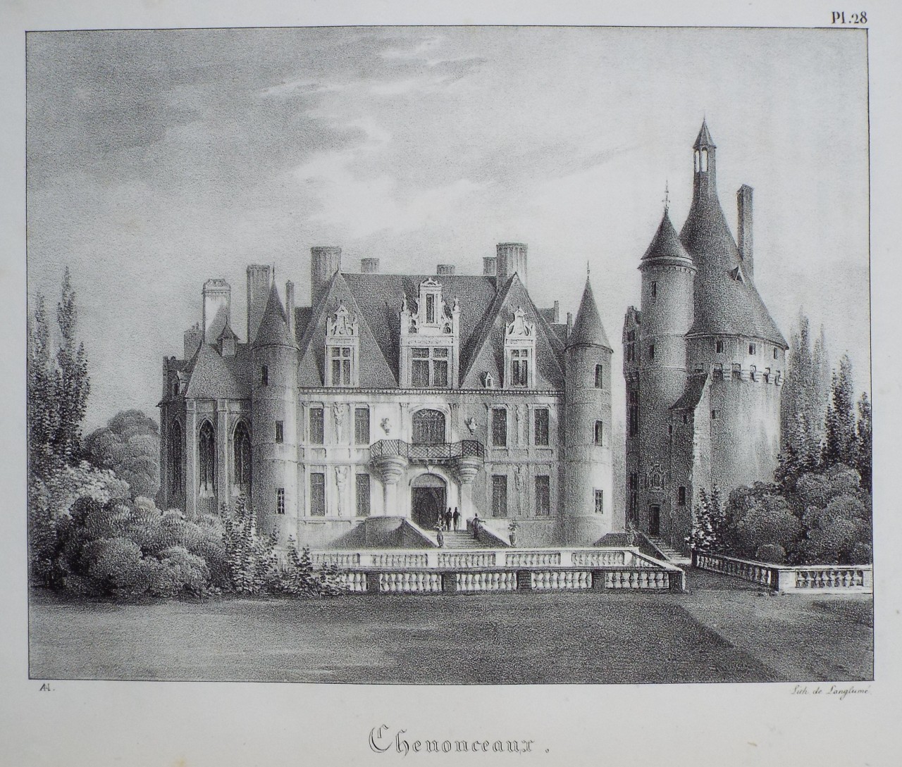 Lithograph - Chenonceaux.