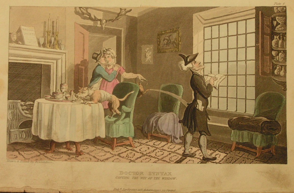 Aquatint - Doctor Syntax Copying the Wit of the Window  - Rowlandson