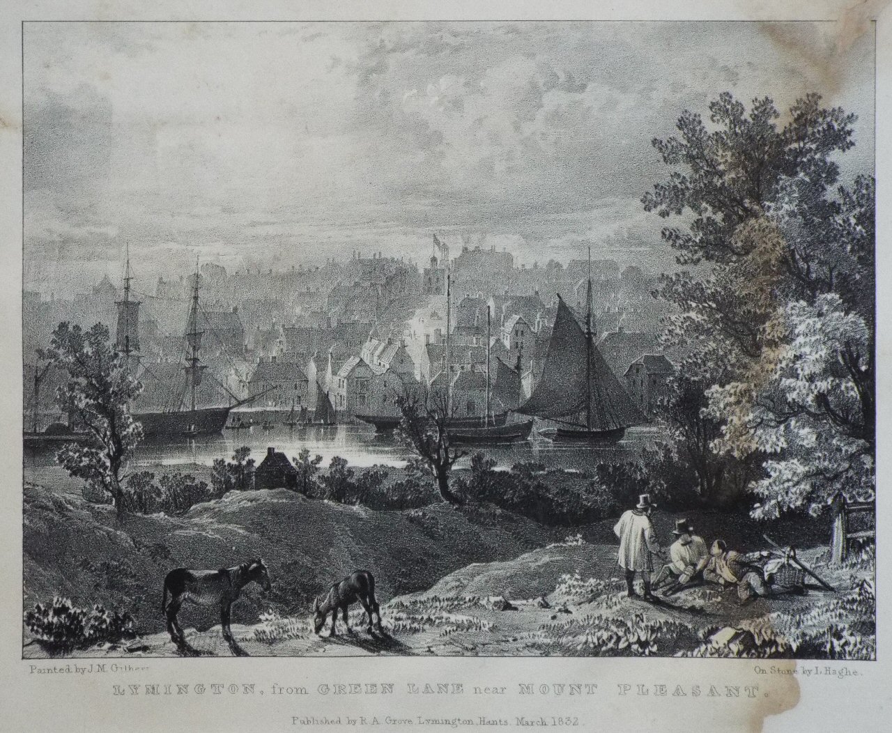 Lithograph - Lymington, from Green Lane near Mount Pleasant. - Haghe