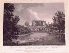 Print - Malmsbury Abbey. This plate is inscribed to E.Wilkins... - Byrne
