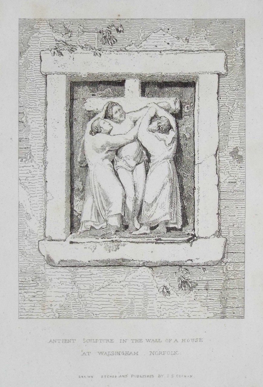 Etching - Antient Sculpture in the Wall of a House at Walsingham Norfolk - Cotman