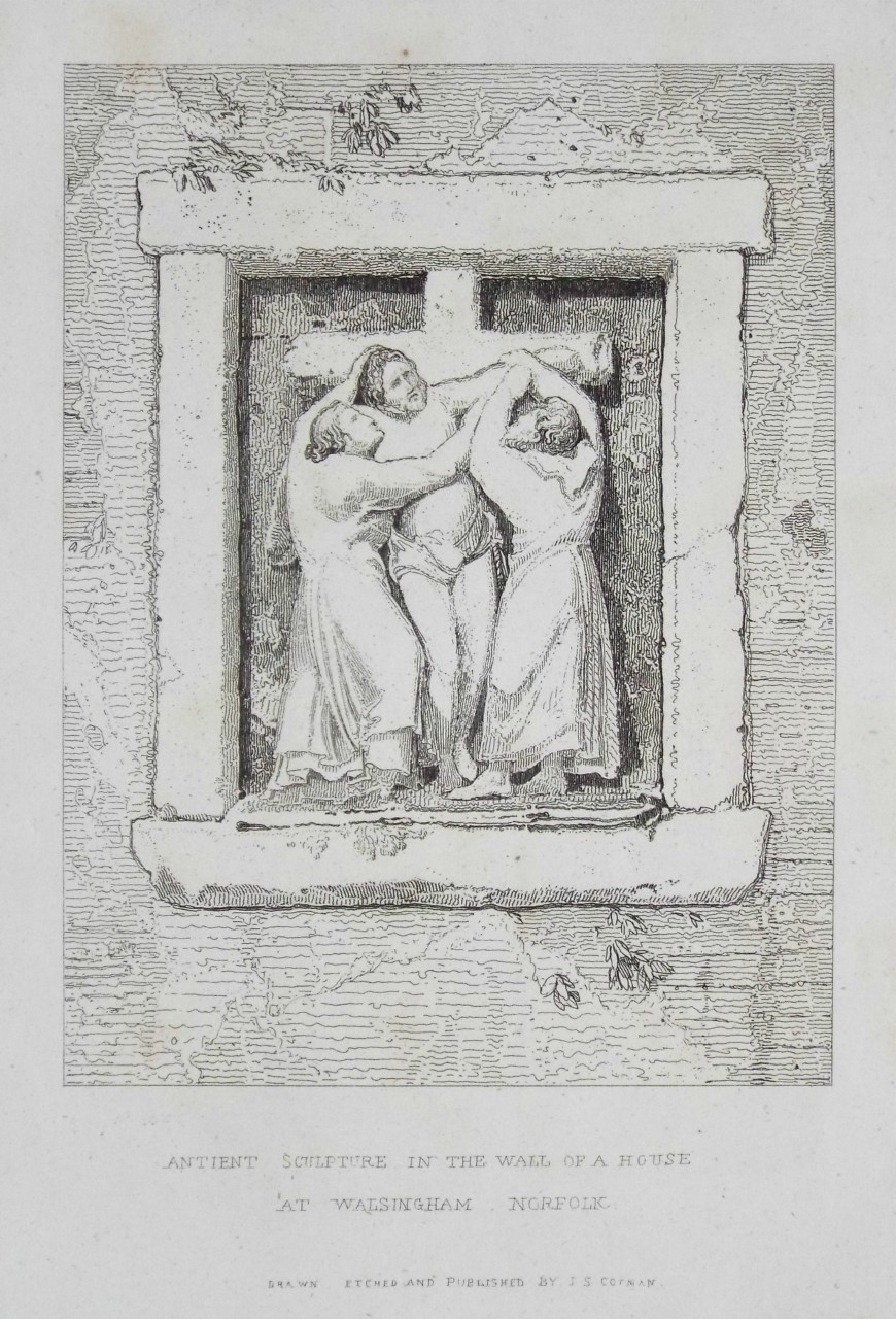 Etching - Antient Sculpture in the Wall of a House at Walsingham Norfolk - Cotman