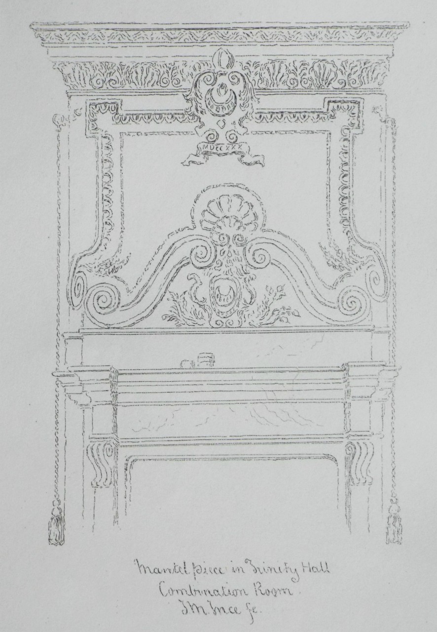 Etching - Mantel Piece in Trinity Hall Combination Room. - Ince