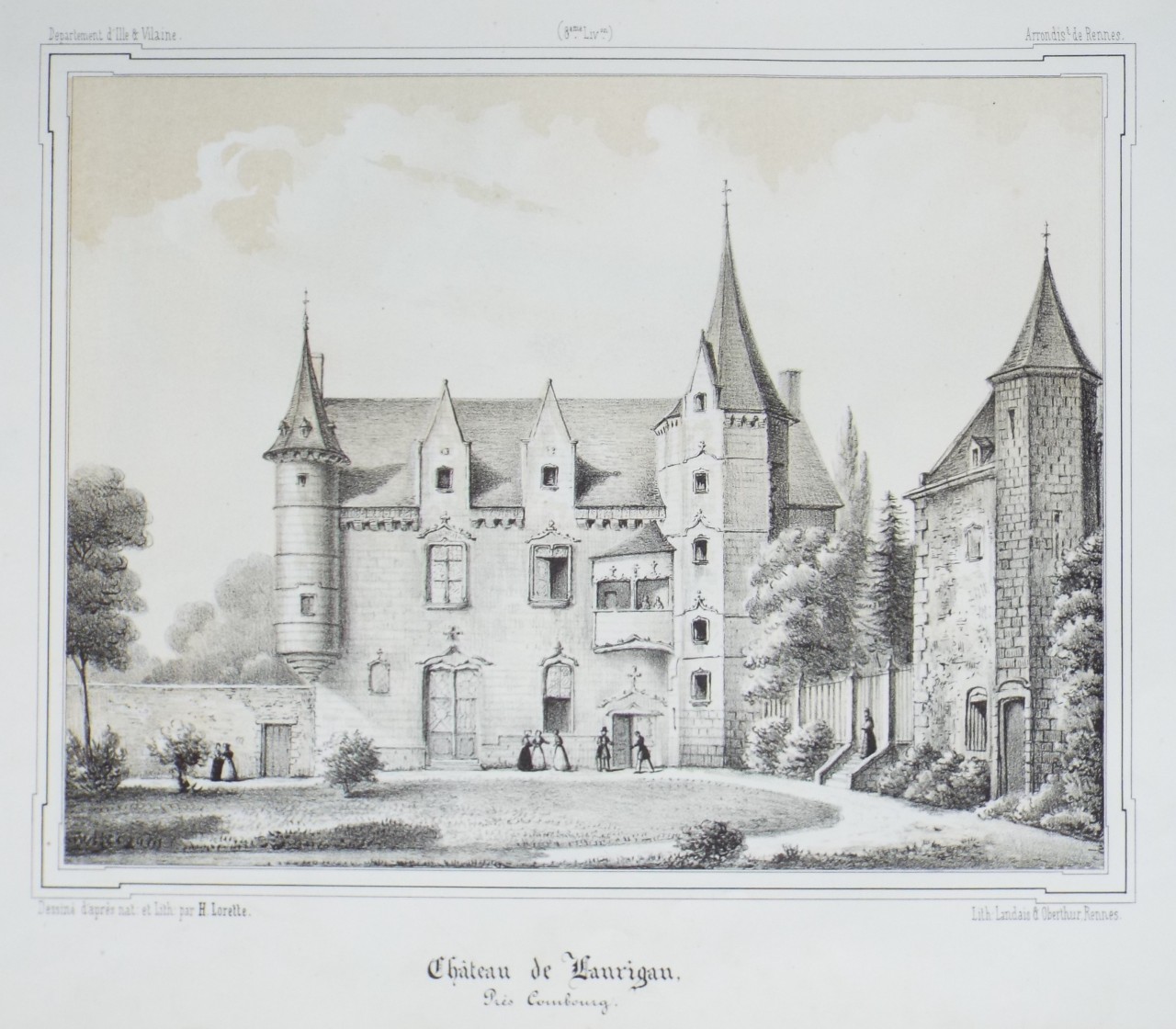 Lithograph - Chateau de Lanrigan, Pres Combourg. - Lorette