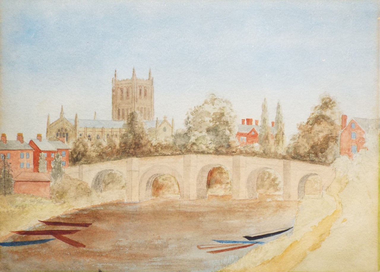 Watercolour - Hereford Cathedral and Bridge