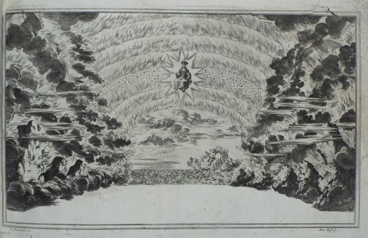 Etching - Stage Design from Il Pomo d'Oro - Air Goddess with the Milky Way and the Sphere of Fire  - Kusel