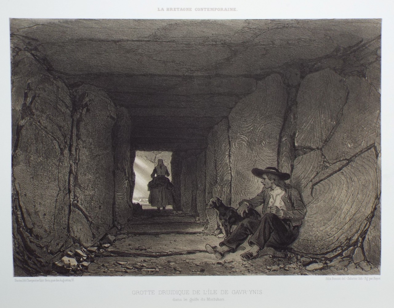 Lithograph - Grotte Druidique de l'Ile de Gavr'ynis dans la golfe de Morbihan. - 