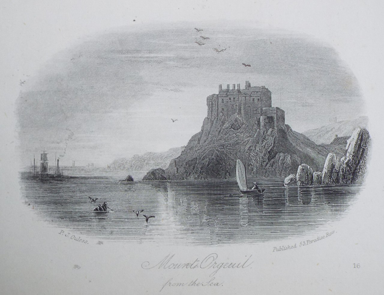 Steel Vignette - Mount Orgueil Castle from the Sea.