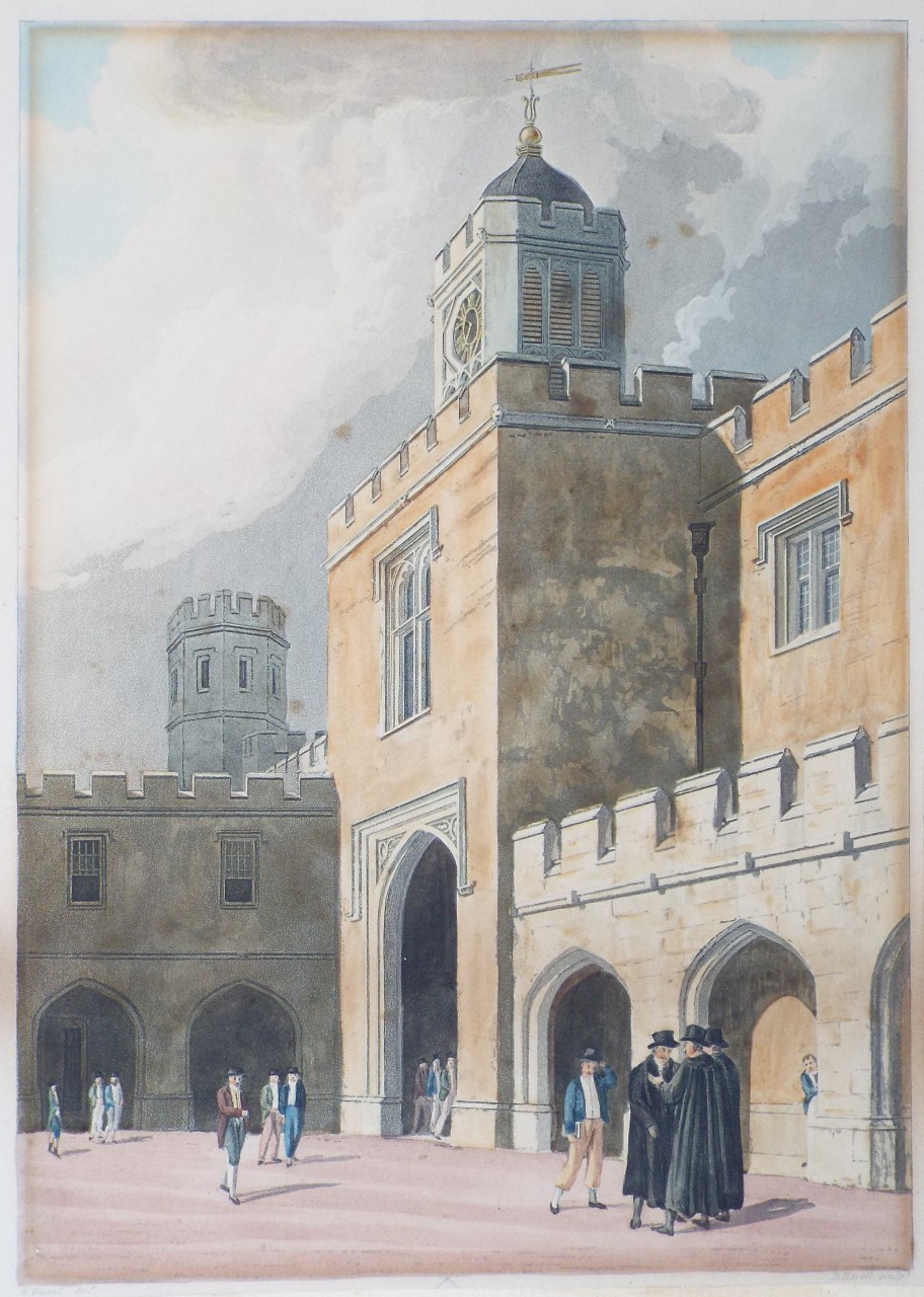Aquatint - View from the Quadrangle, Rugby School - Havell