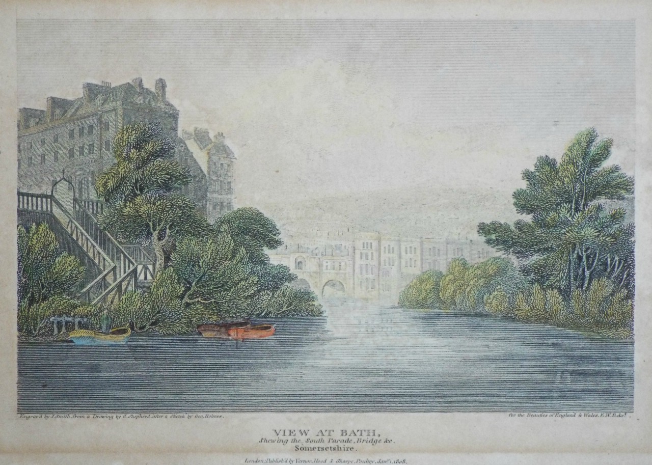 Print - View at Bath. Shewing the South Parade Bridge &c Somersetshire - Smith