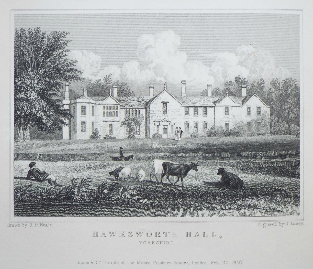 Print - Hawksworth Hall, Yorkshire.  - Lacey