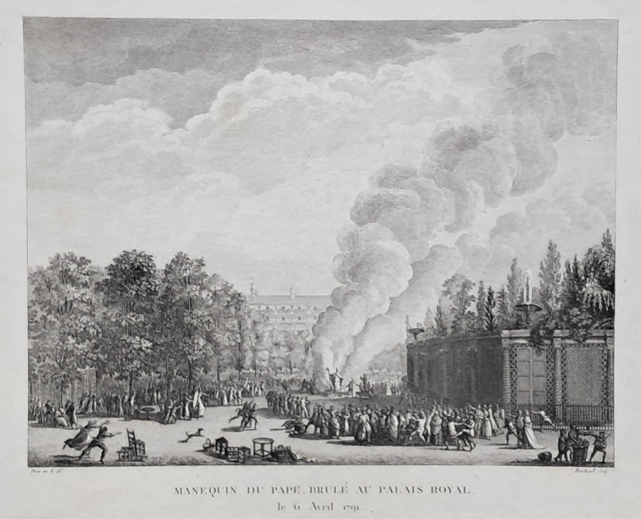 Print - Manequin du Pape, Brule au Palais Royal, le 6 Avril 1791. - 