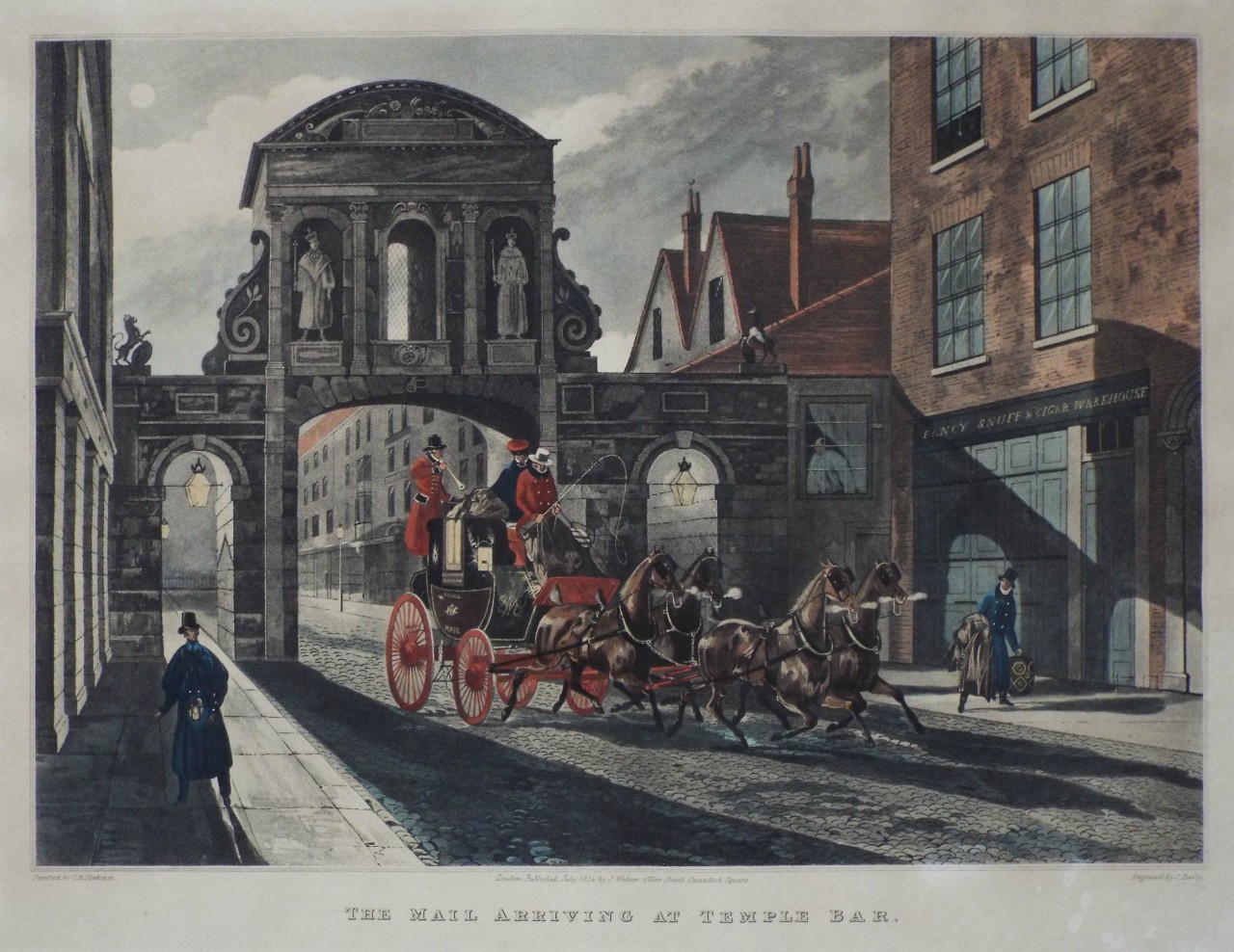 Aquatint - The Mail Arriving at Temple Bar, - Baily