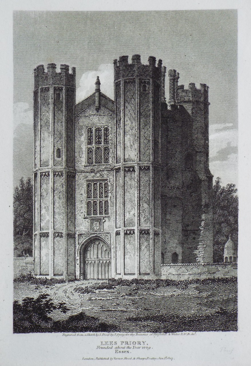 Print - Lees Priory, Founded about the Year 1229, Essex. - Greig