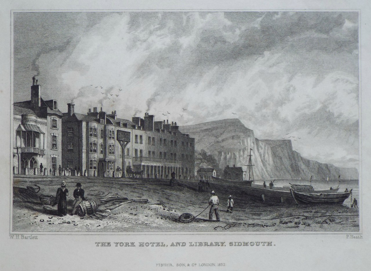 Print - The York Hotel, and Library, Sidmouth. - Heath