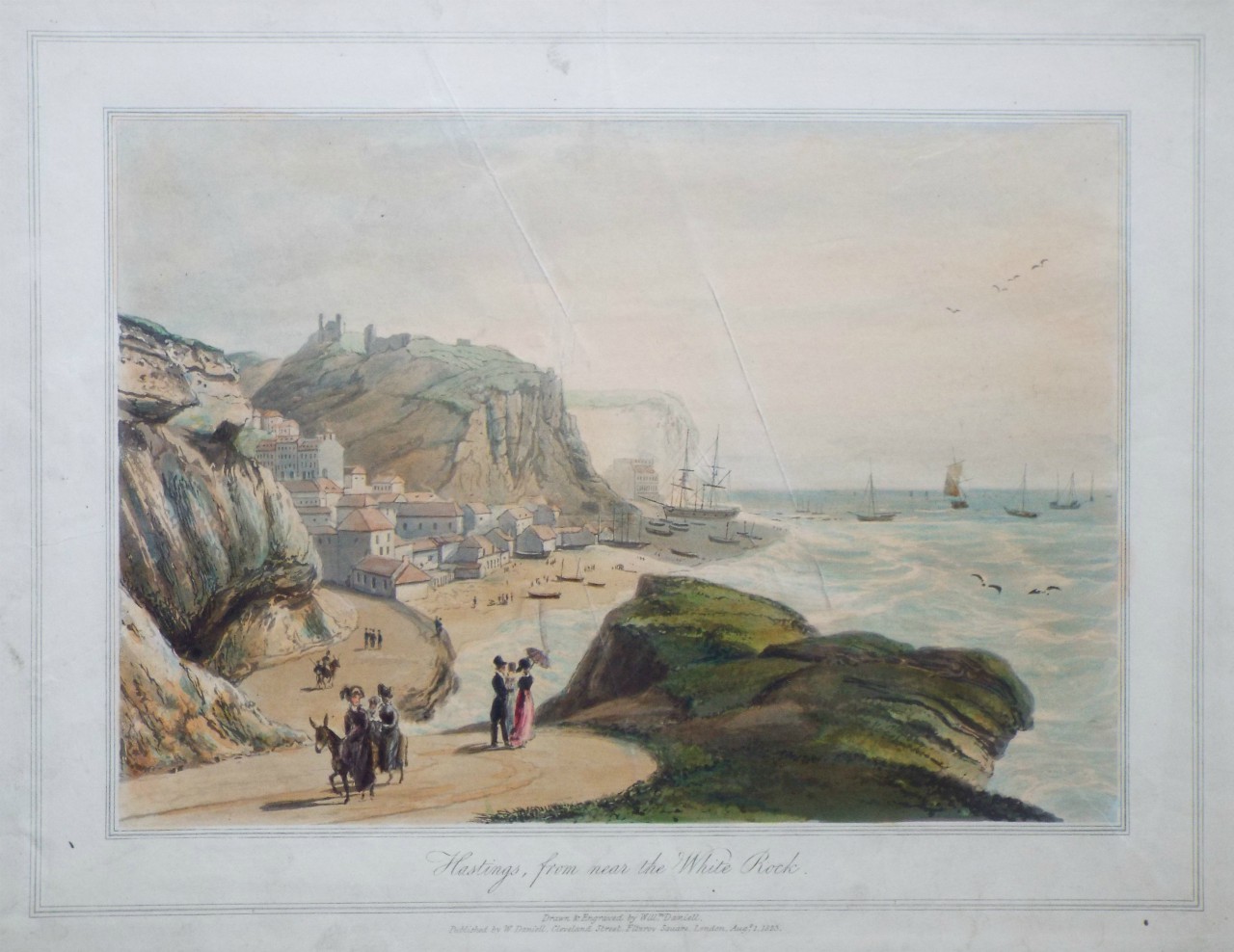 Aquatint - Hastings, from the White Rock. - Daniell