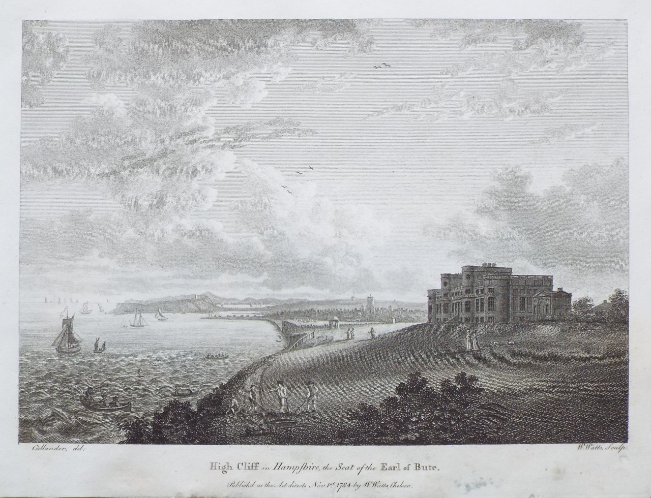 Print - High Cliff in Hampshire, the Seat of the Earl of Bute. - Watts