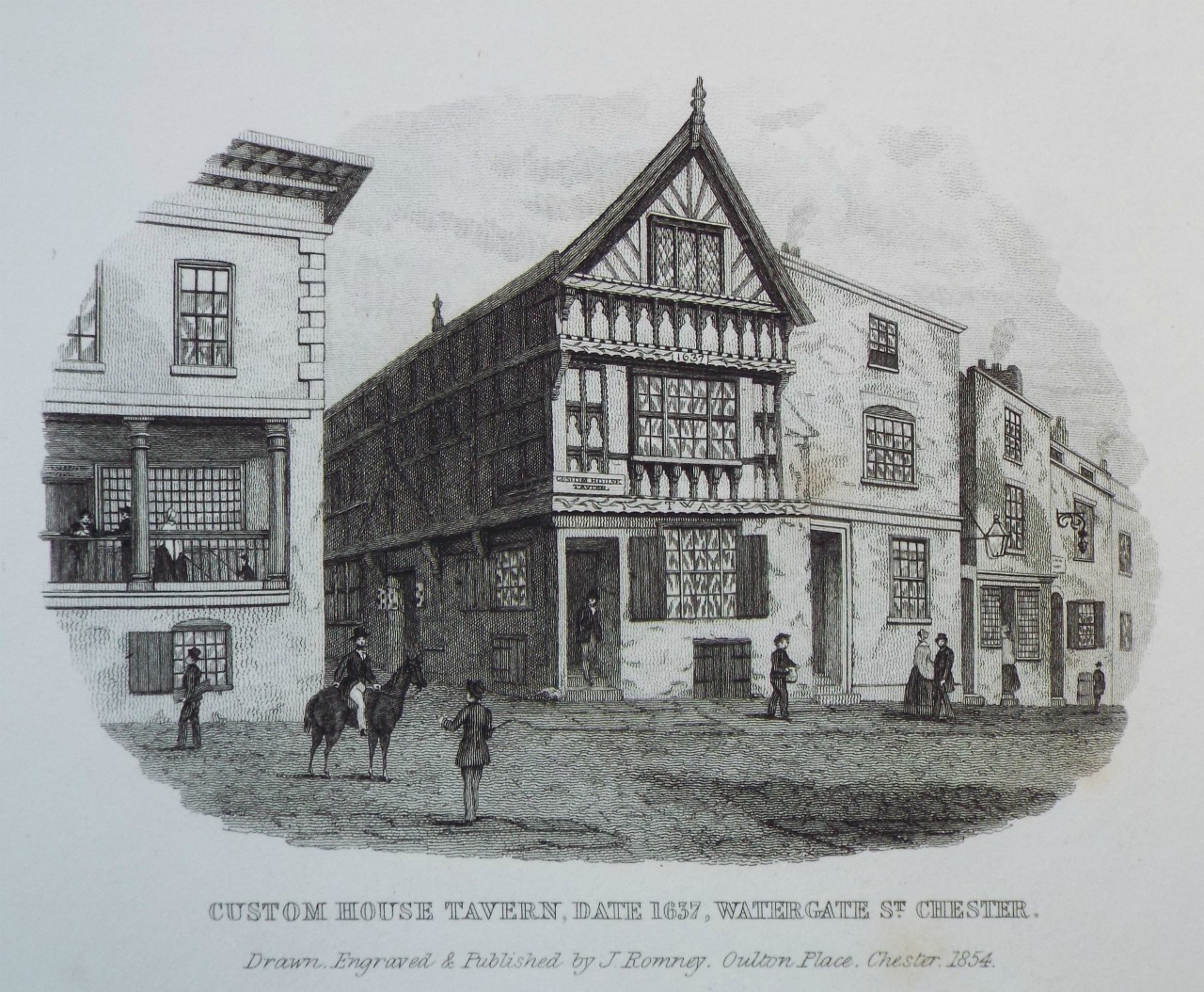 Print - Custom House Tavern, Date 1637, Watergate St. Chester. - Romney