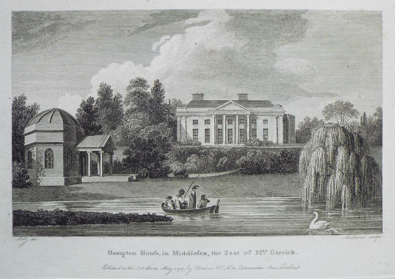 Print - Hampton House, in Middlesex, the Seat of Mrs. Garrick. - 