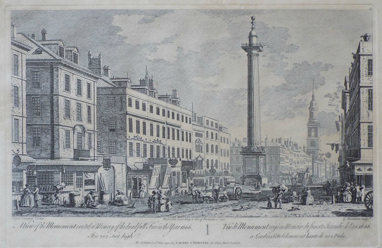 Print - A View of the Monument erected in Memory of the dreadfull Fire in the year 1666. It is 202 Feet High.
Vue du Monument erige en Memoire du funeste Incendie de l'an 1666. a Londres. Cette colomne est haute de 202 Pieds. - Bickham