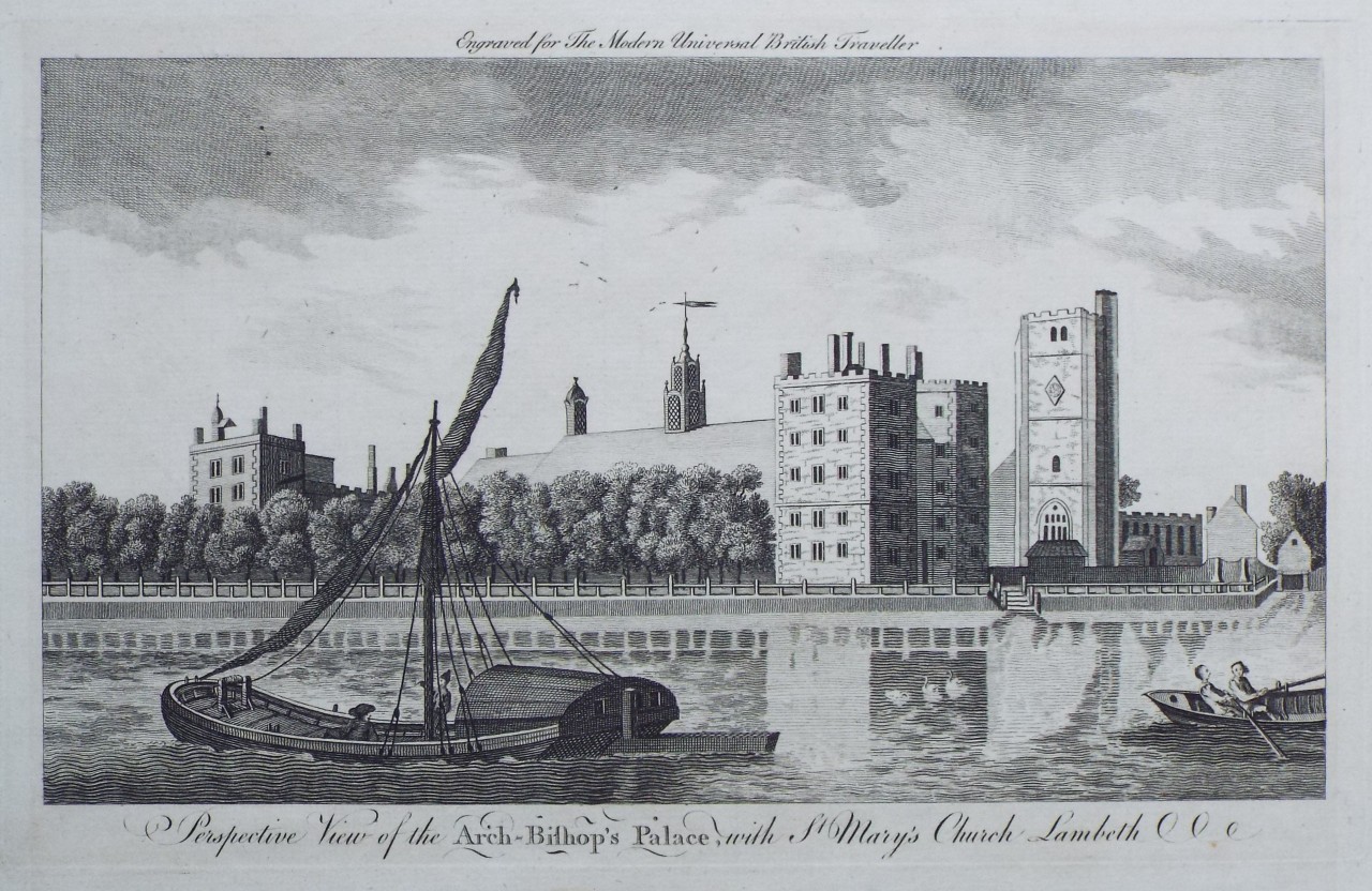 Print - Perspective View of the Arch-bishop's Palace, with St. Mary's Church, Lambeth