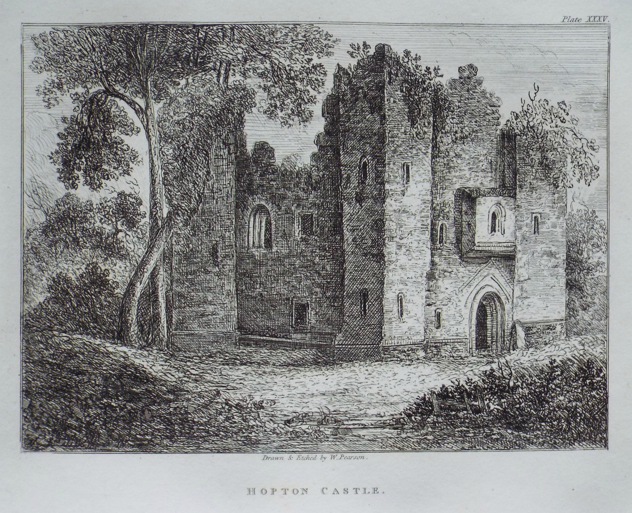 Etching - Hopton Castle. - Pearson