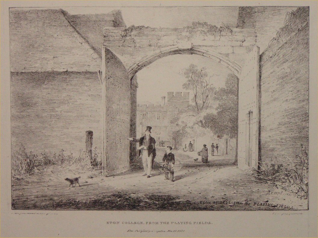 Lithograph - Eton College from the Playing Fields - Evans