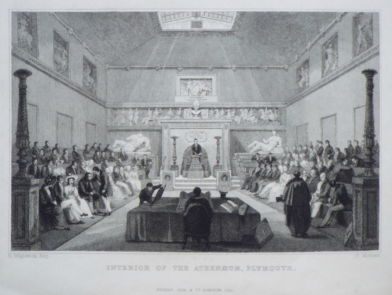 Print - Interior of the Atheneum, Plymouth. - Mottram