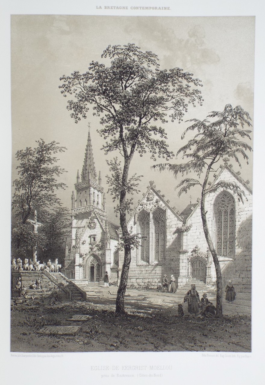 Lithograph - Eglise de Kergrist-Moellou pres de Rostrenen. (Cotes-du-Nord). - Ciceri