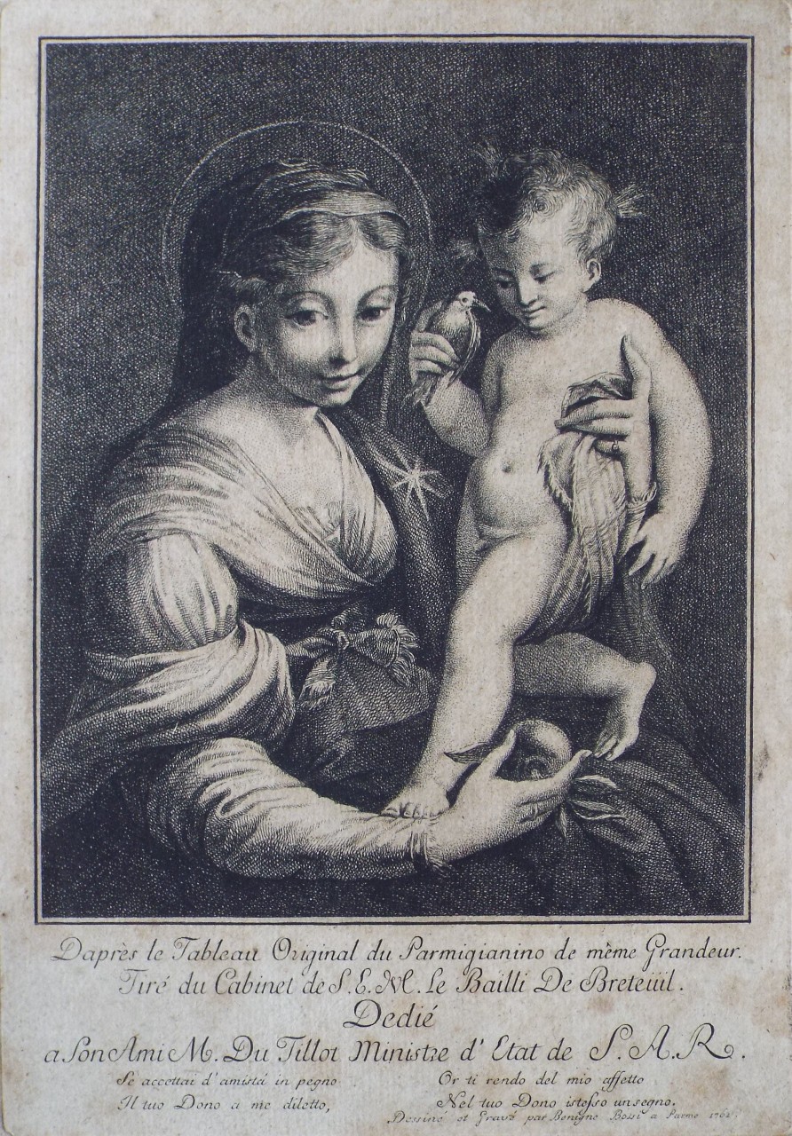 Print - D'apres le Tableau Original du Parmigianino de Meme Grandeur. Tire du Cabinet de S. E. M. Le Bailli De Breteuil. - Bossi
