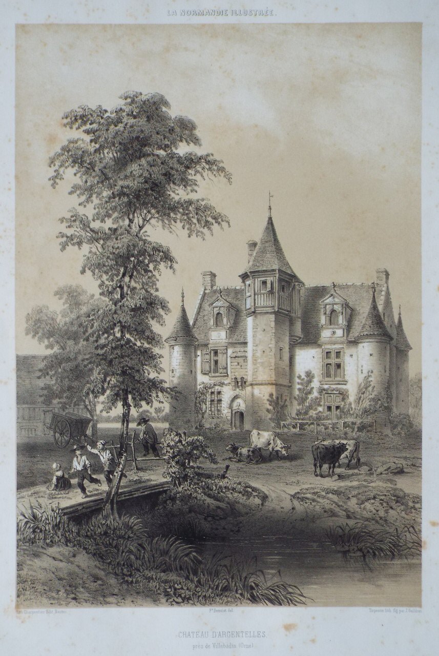 Lithograph - Chateau d'Argentelles, pres de Villebadin (Orne). - Tirpenne