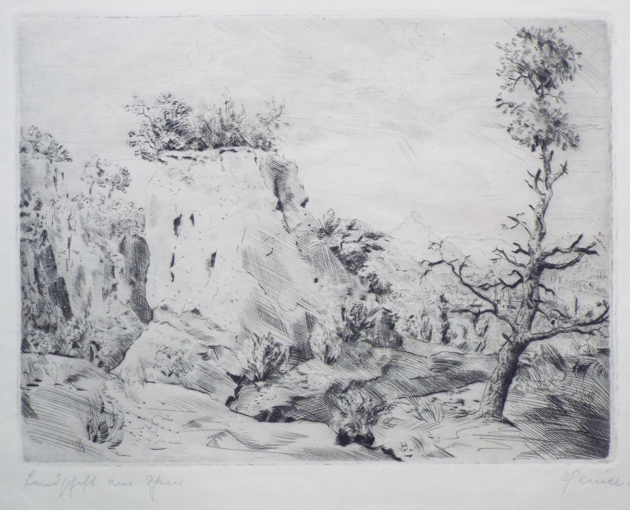 Etching - Landscape with a rocky outcrop.landscape etching