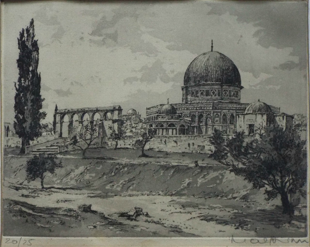 Aquatint - Mosque of Omar, Jerusalem