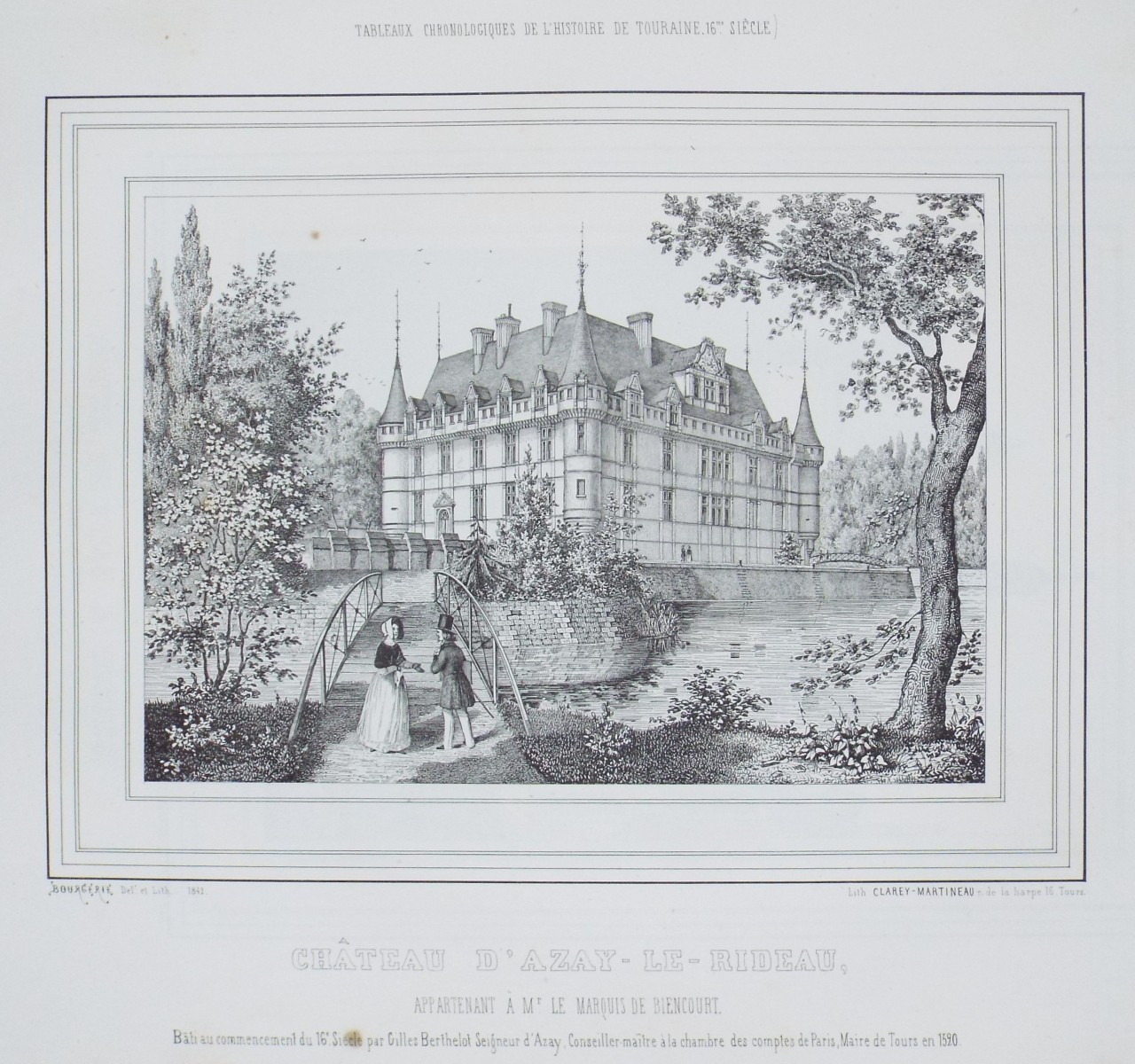 Lithograph - Chateau d'Azay-le-Rideau.