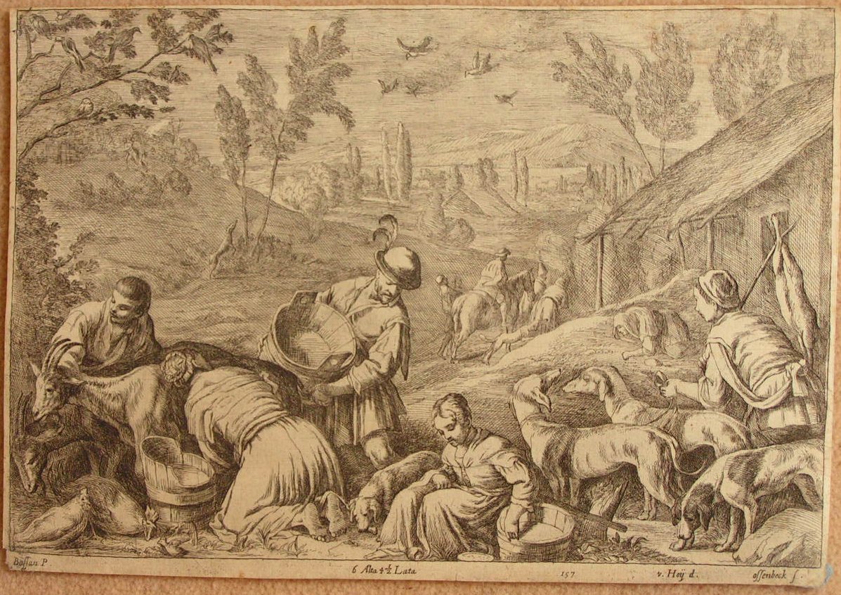 Etching - (Rustic scene - milking goats etc) - 