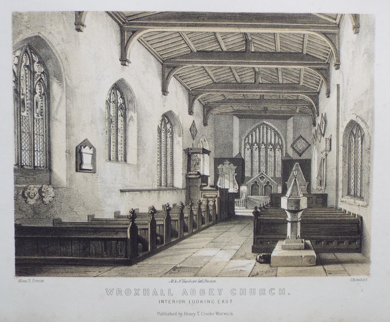Lithograph - Wroxall Abbey Church. Interior looking East. - Brandard