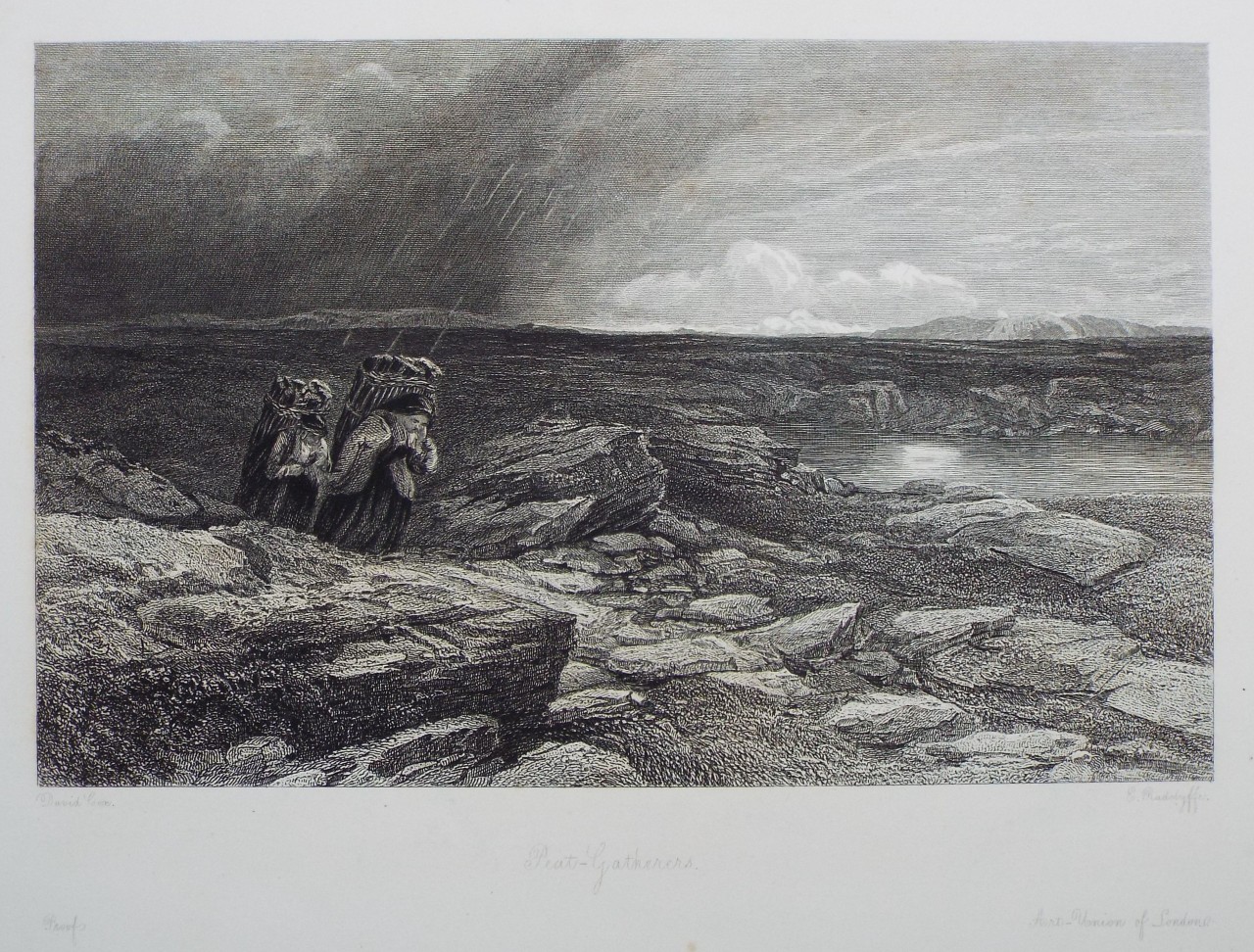 Etching - Peat Gatherers. - Radclyffe
