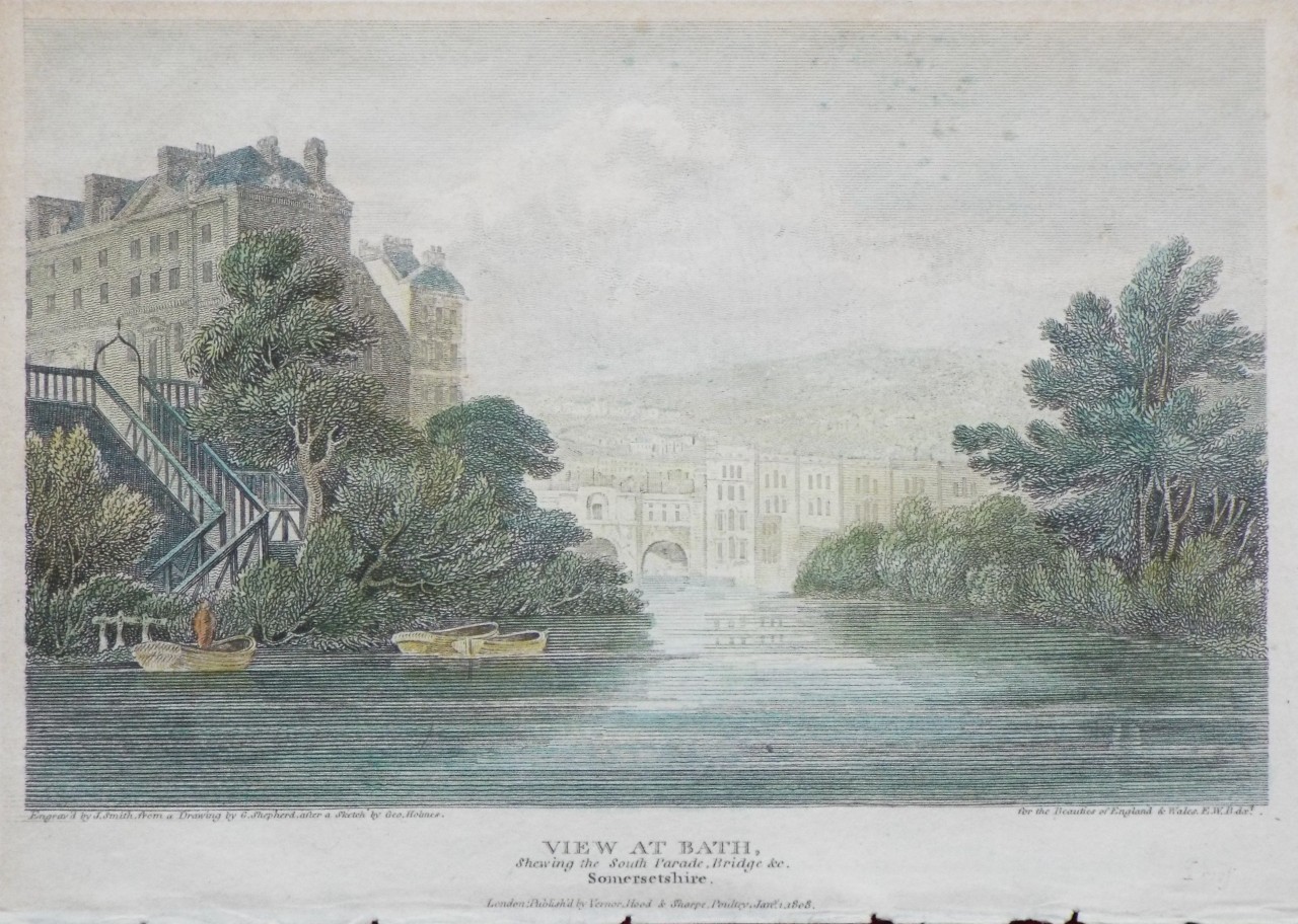 Print - View at Bath. Shewing the South Parade Bridge &c Somersetshire - Smith