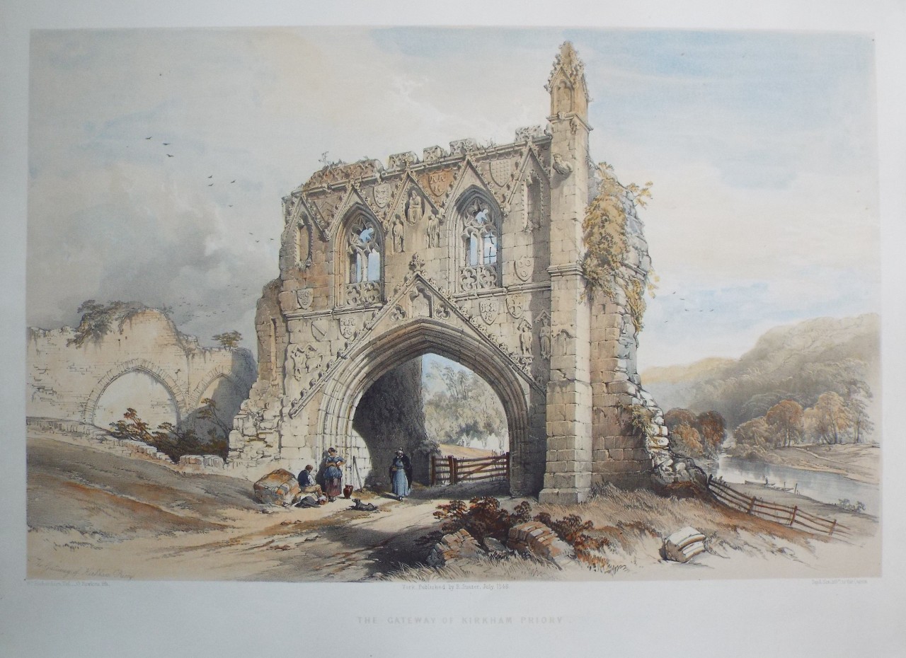 Lithograph - The Gateway of Kirkham Priory - Hawkins