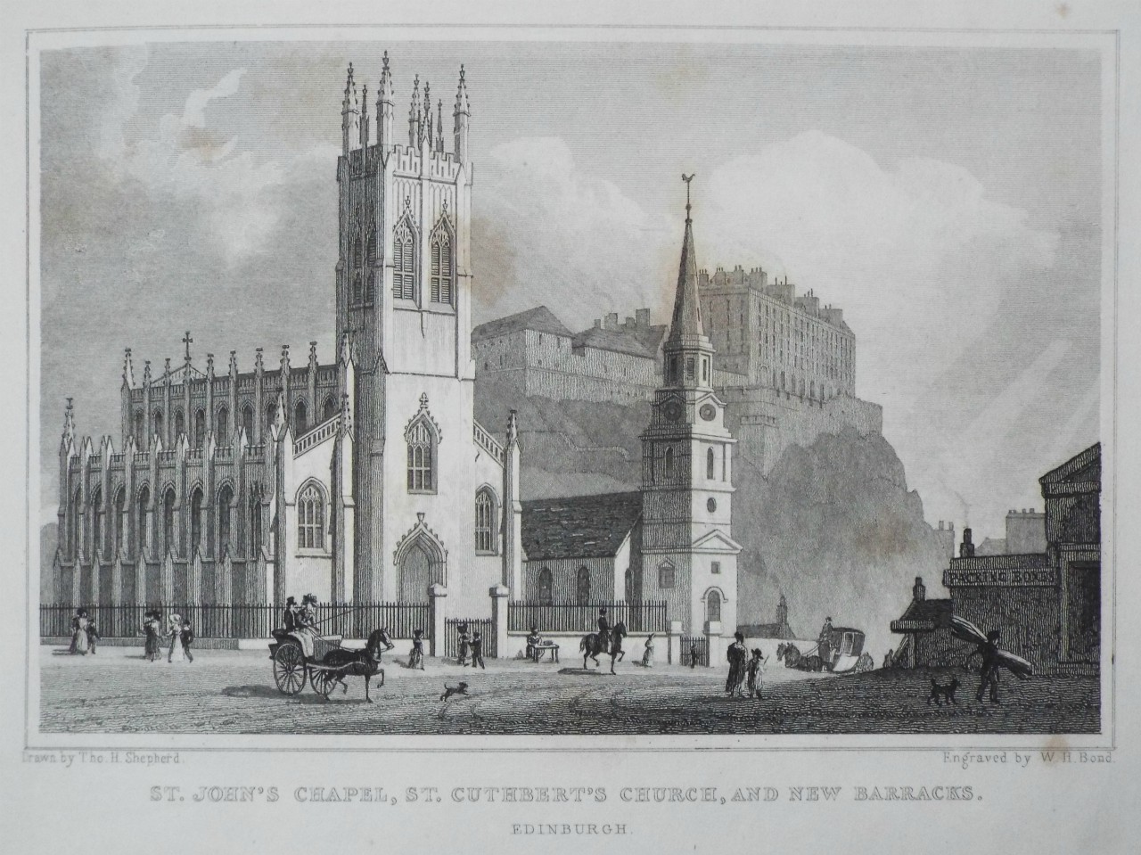 Print - St. John's Chapel, St. Cuthbert's Church, and New Barracks. Edinburgh. - Bond
