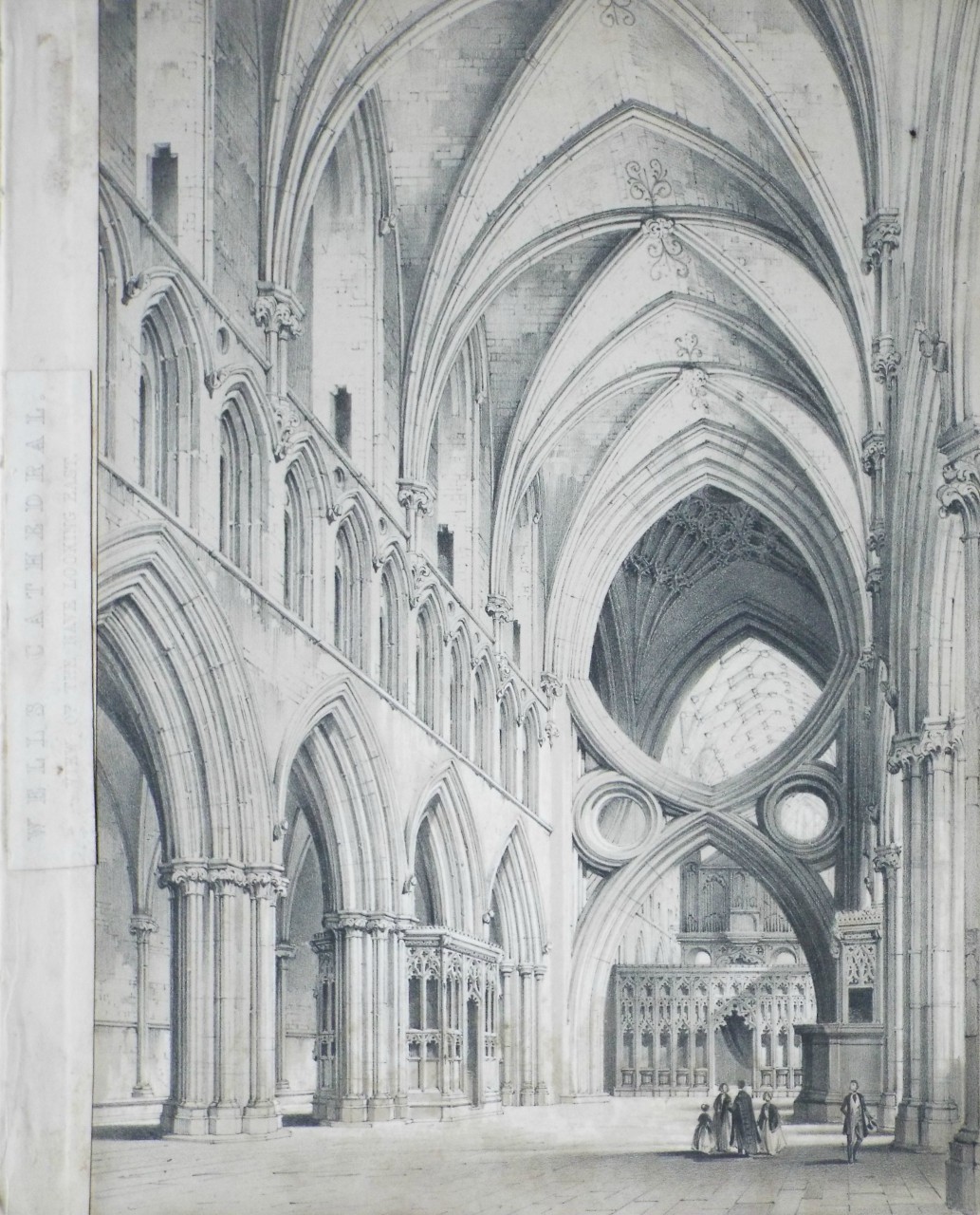 Lithograph - Wells Cathedral. View of the Nave Looking East.