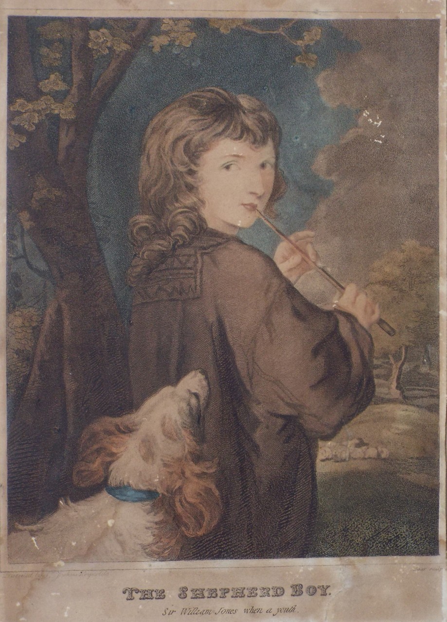 Stipple - The Shepherd Boy. Sir William Jones when a Youth. - 