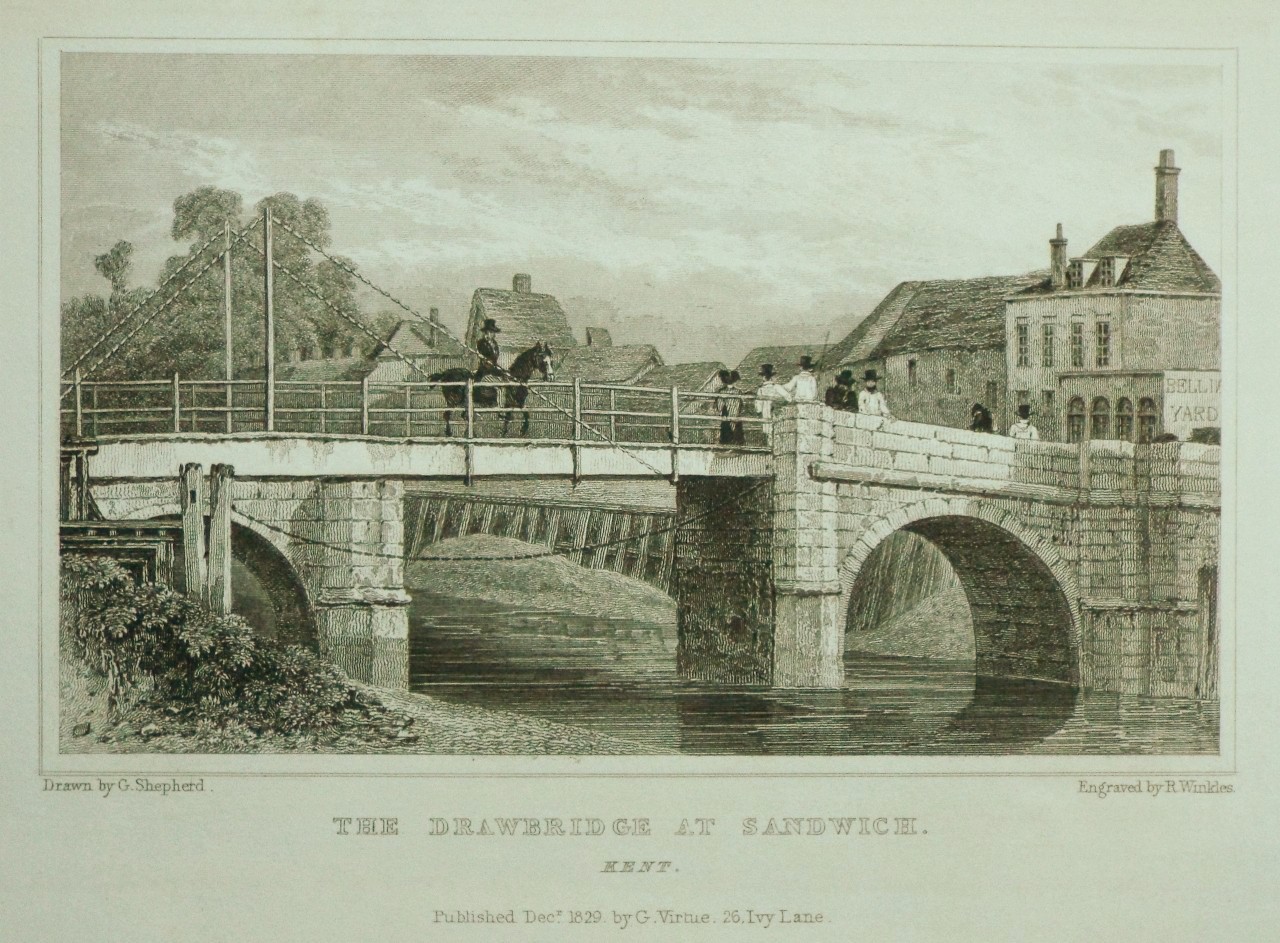 Print - The Drawbridge at Sandwich. Kent. - Winkles