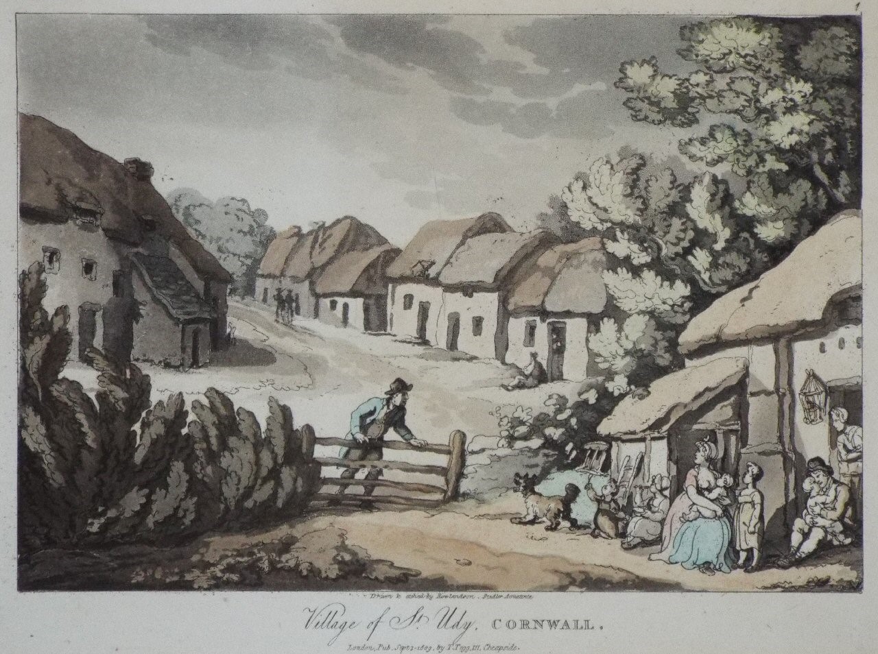 Aquatint - Village of St. Udy, Cornwall. - Rowlandson