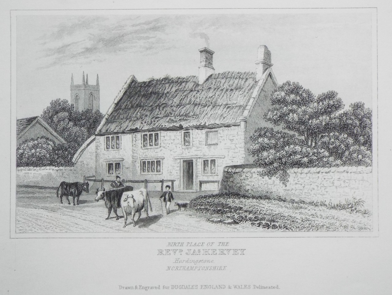 Print - Birth Place of the Revd. Jas. Hervey Hardingstone, Northamptonshire.